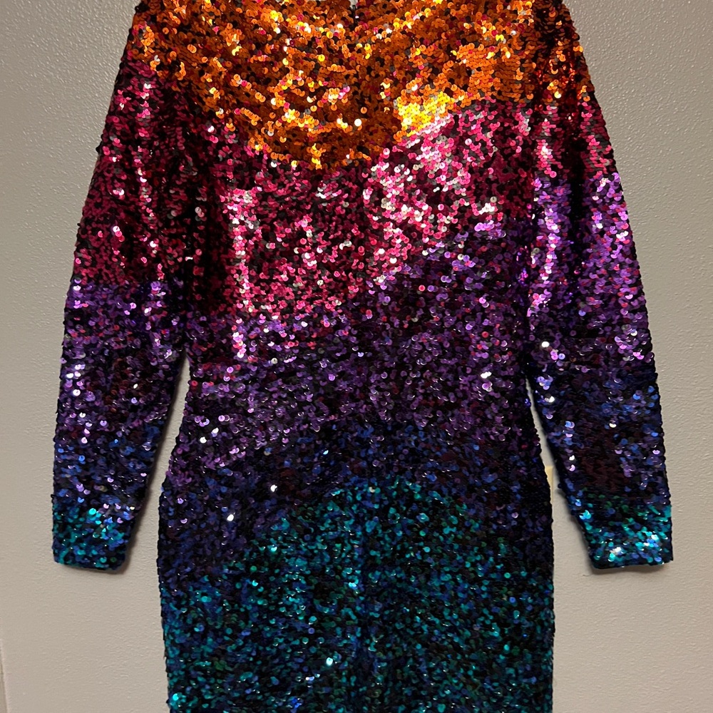 Oleg Cassini Vintage Vibrant Sequin Long Sleeve Dress - Picture 5 of 14